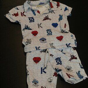 Kenzo Kids Heathered Gray Polo and Shorts Set